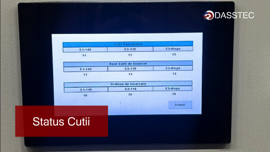 Sistem de transport și acumulare cutii de carton către zona de ambalare, Software Dasstec HMI